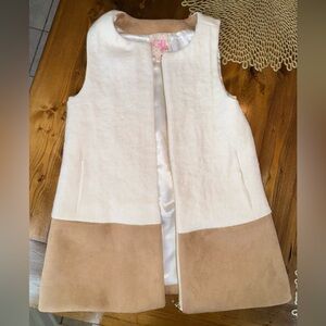 GB Girls Faux Shearling Zip-Up Vest – Cream & Taupe – Girls Size M
